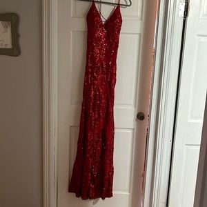 Red sequined long dress